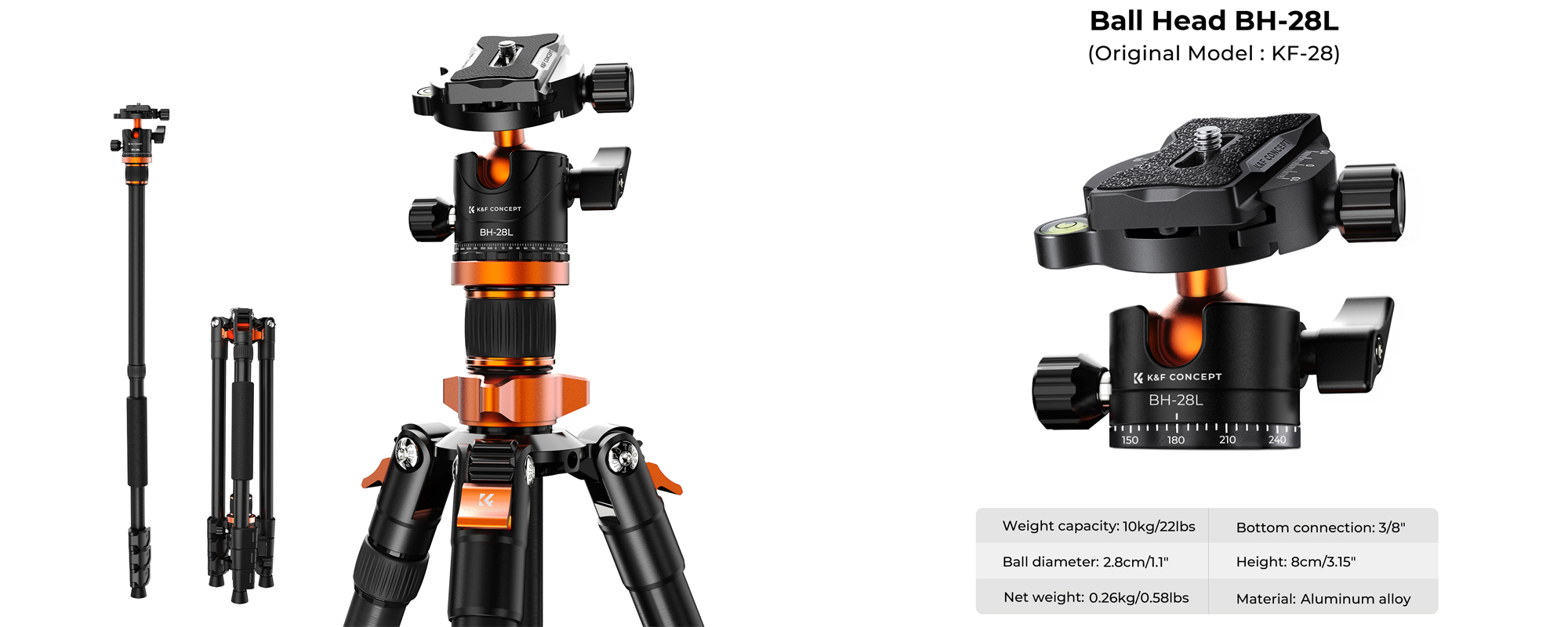 Statyw  K&F Concept K254A3 z głowicą kulową  BH-28L